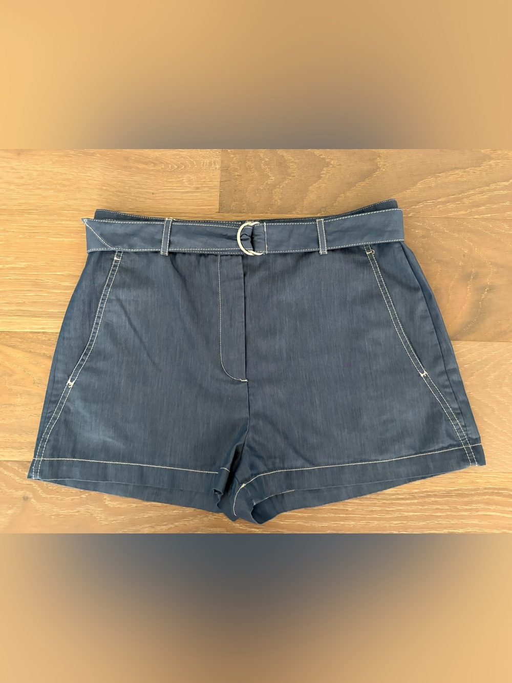 Zara Size Large High-Rise Navy Belted Women’s Shorts